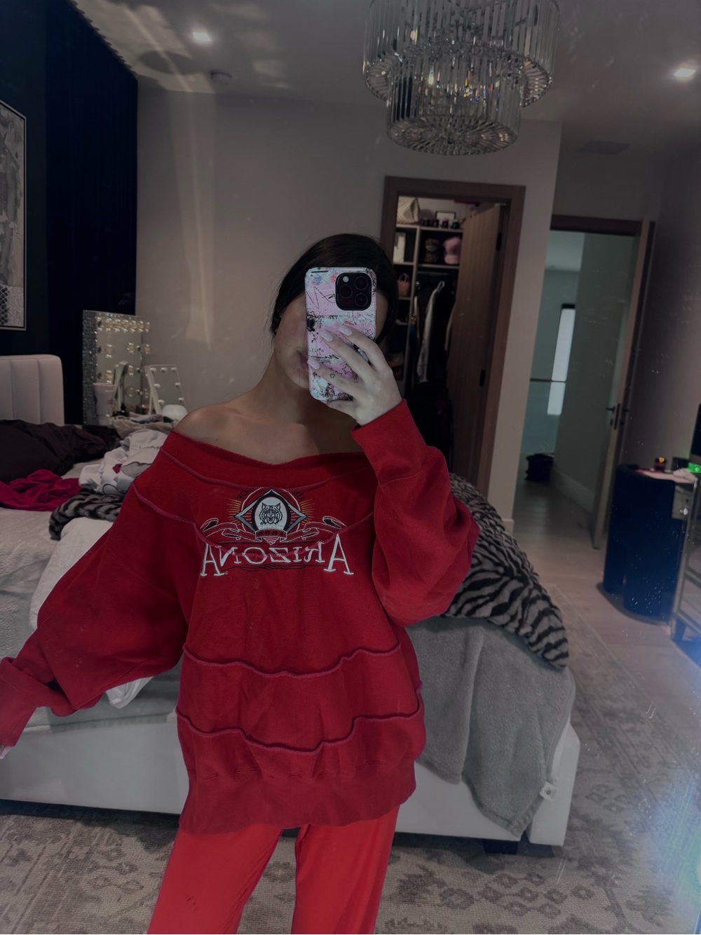 Red university of Arizona vintage Graphic Off-Shoulder Sweatshirt